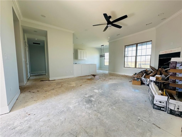 2550 Peterson Rd, Gentry, AR 72734 - living area with crown molding, a ceiling fan, and baseboards