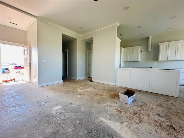 2550 Peterson Rd, Gentry, AR 72734 - kitchen with crown molding, white cabinets, and baseboards