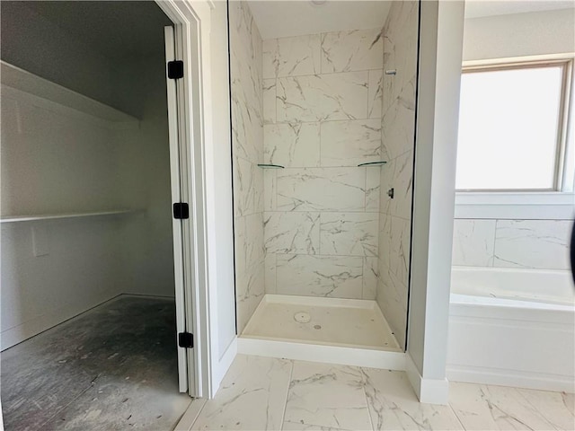 2550 Peterson Rd, Gentry, AR 72734 - full bathroom featuring marble finish floor, a stall shower, and a garden tub
