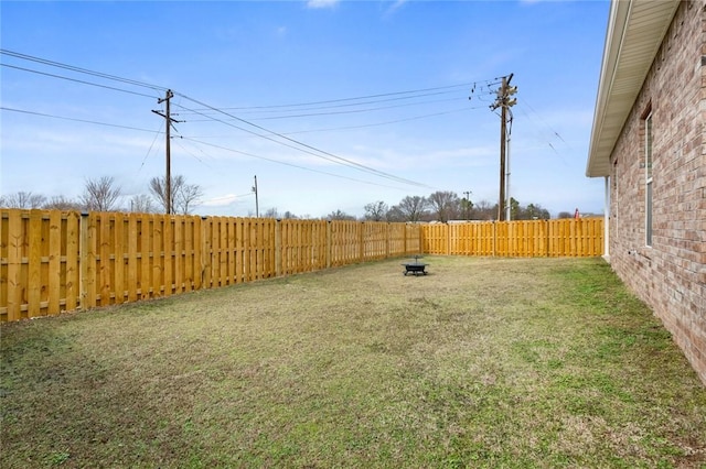 view of yard with a fenced backyard