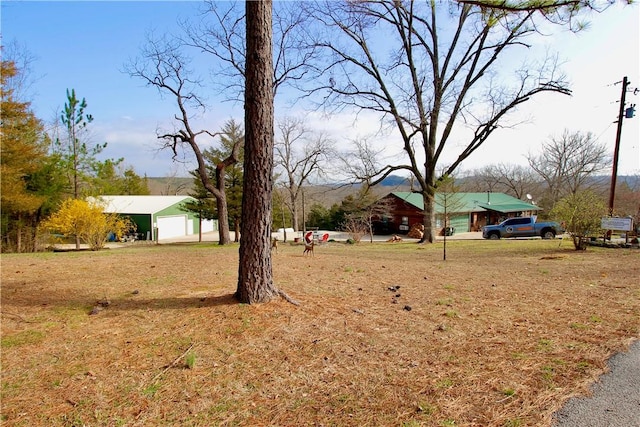 view of yard featuring a detached garage and an outdoor structure