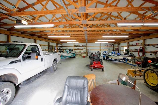 garage featuring a workshop area