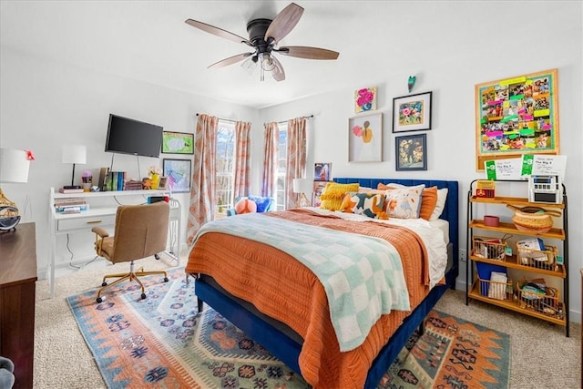 bedroom featuring carpet floors and ceiling fan