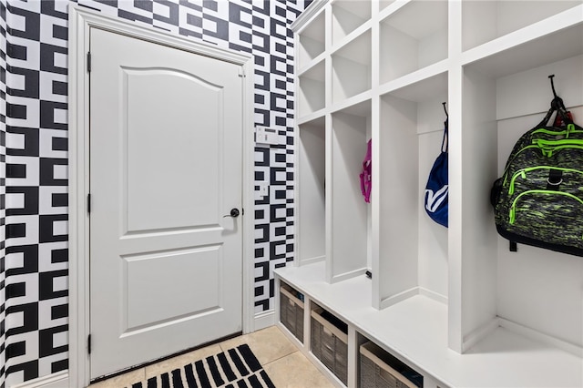 mudroom featuring light tile patterned flooring