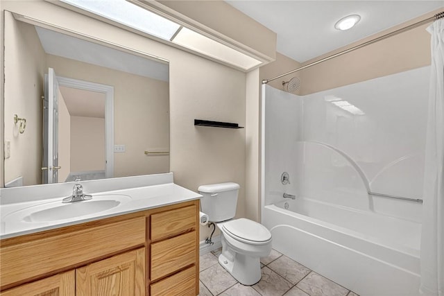 full bathroom with tile patterned flooring, shower / bath combination, vanity, and toilet