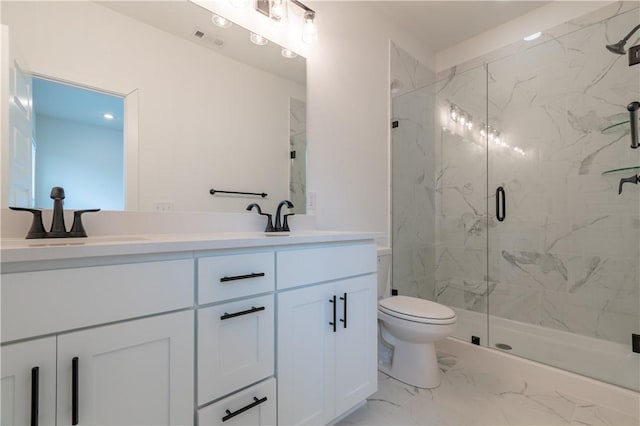 full bath featuring marble finish floor, a marble finish shower, a sink, and visible vents