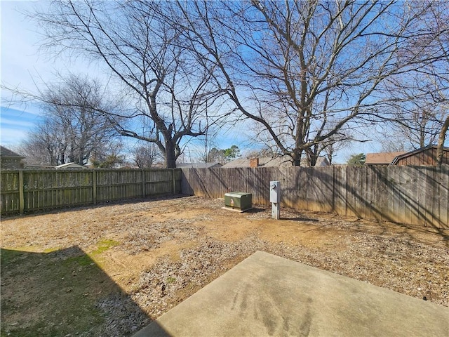 view of yard with a fenced backyard and a patio