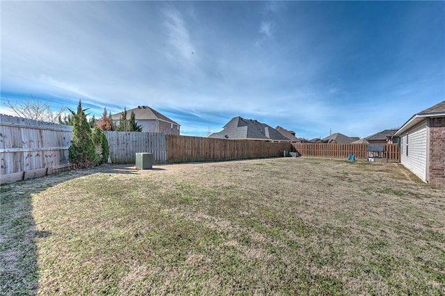 view of yard with a fenced backyard