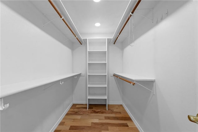 walk in closet with light wood-style flooring