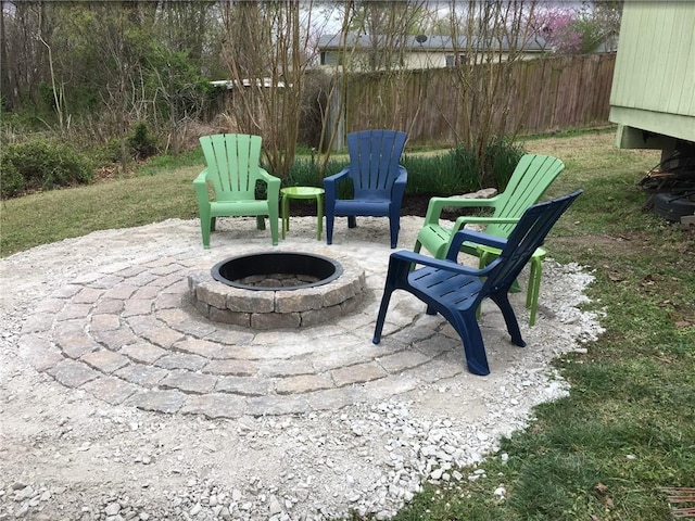 view of patio / terrace with a fire pit and fence