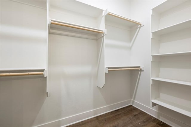 spacious closet with dark wood-style floors