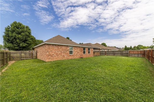 view of yard with a fenced backyard