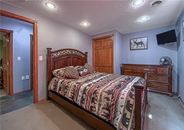 725 County Road 455, Berryville, AR 72616 - bedroom with carpet floors, recessed lighting, and a textured ceiling