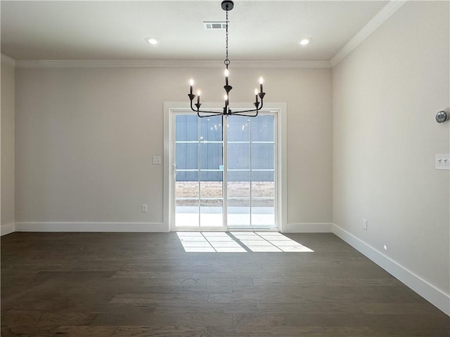 4412 W Bronco Dr, Fayetteville, AR 72704 - spare room featuring a chandelier, dark wood finished floors, crown molding, and recessed lighting