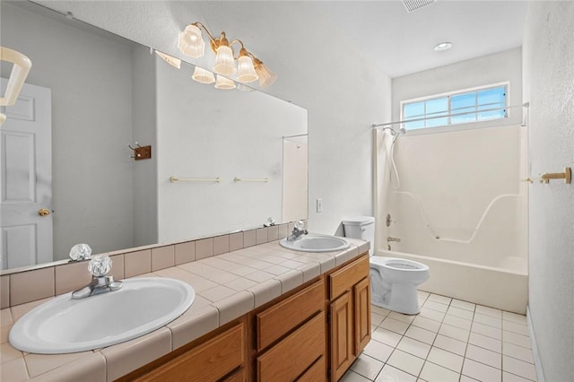 full bathroom with tile patterned floors, toilet, shower / bath combo, and a sink