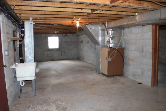 basement with heating unit