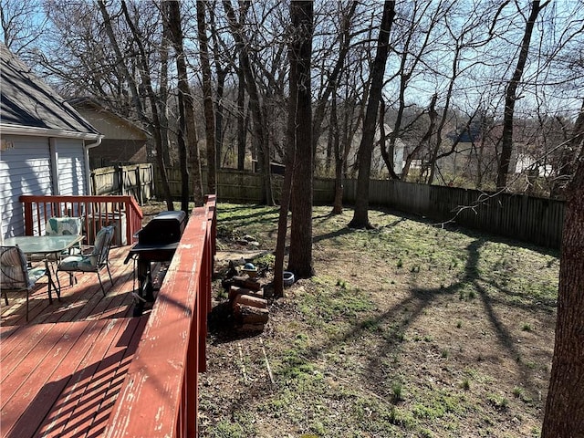 view of yard featuring a deck and a fenced backyard