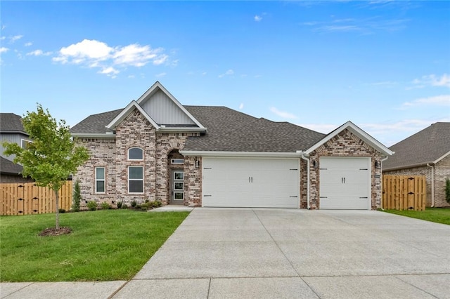 1804 Charles St, Pea Ridge, AR 72751 - view of front facade with a garage, driveway, a gate, brick siding, and a shingled roof