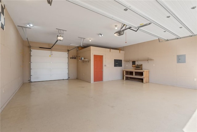 garage featuring electric panel and a garage door opener