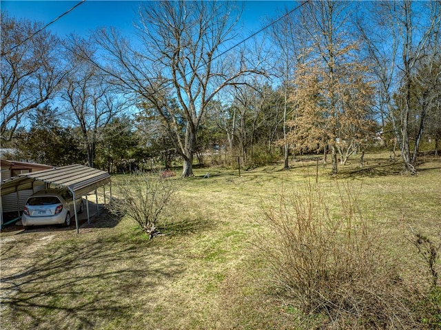 view of yard featuring a detached carport and driveway