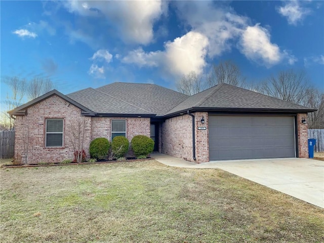 single story home with brick siding and roof with shingles