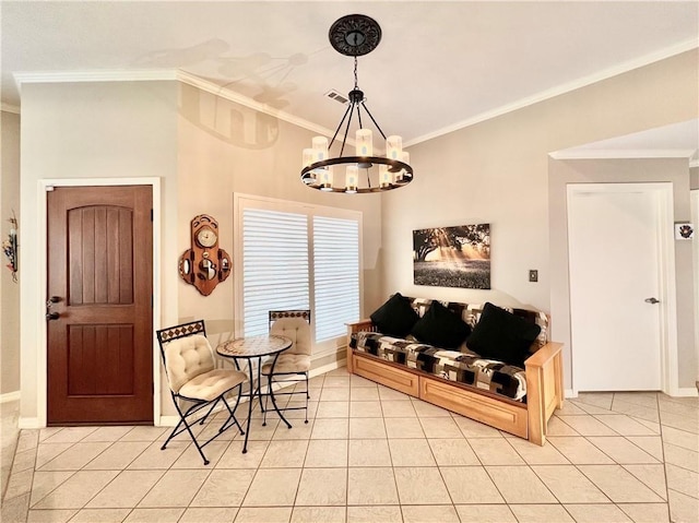 11 Saint Andrews Lane Holiday Island Unit 9, Holiday Island, AR 72631 - dining area featuring a chandelier, light tile patterned floors, and crown molding