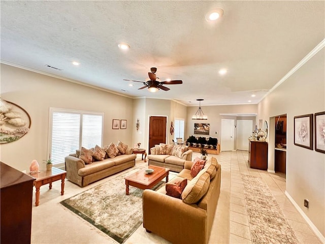11 Saint Andrews Lane Holiday Island Unit 9, Holiday Island, AR 72631 - living area with crown molding, ceiling fan, recessed lighting, and light tile patterned floors