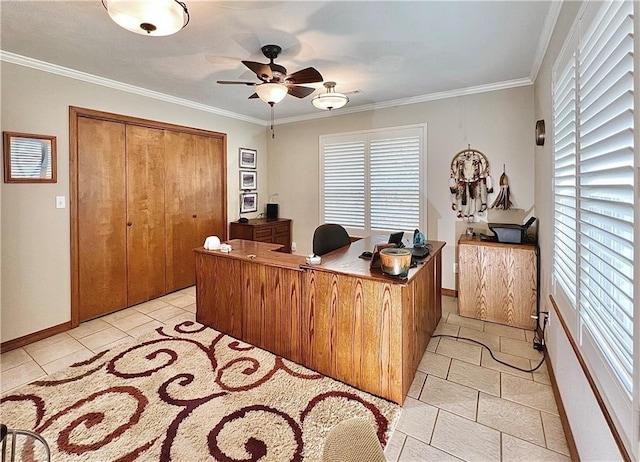 11 Saint Andrews Lane Holiday Island Unit 9, Holiday Island, AR 72631 - office with light tile patterned flooring, ceiling fan, healthy amount of natural light, and crown molding