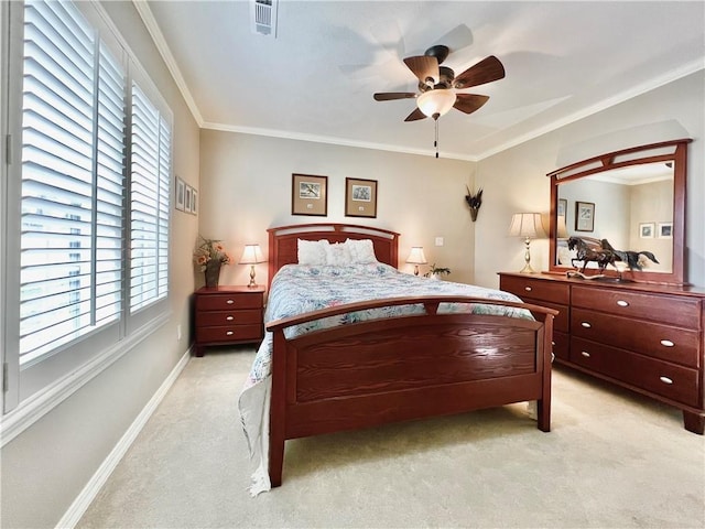 11 Saint Andrews Lane Holiday Island Unit 9, Holiday Island, AR 72631 - bedroom featuring light carpet, multiple windows, ornamental molding, and ceiling fan