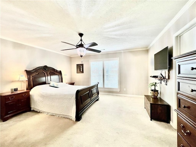 11 Saint Andrews Lane Holiday Island Unit 9, Holiday Island, AR 72631 - bedroom with light carpet, ornamental molding, a ceiling fan, and a textured ceiling