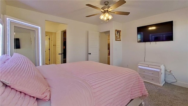 bedroom featuring baseboards, carpet, and ceiling fan