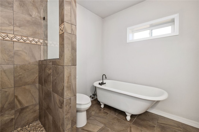 706 NW B St, Bentonville, AR 72712 - full bathroom featuring a walk in shower, a freestanding tub, baseboards, and toilet