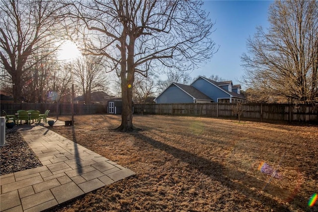 view of yard featuring a patio and a fenced backyard