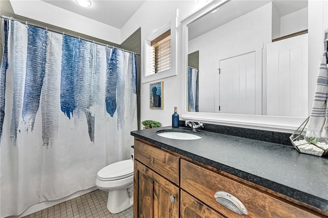 full bath featuring tile patterned flooring, toilet, and vanity