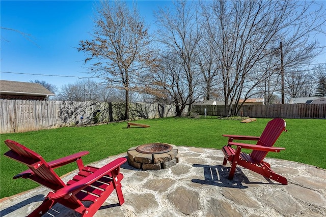 view of patio / terrace with a fire pit and a fenced backyard