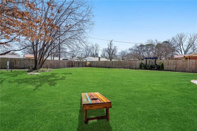 view of yard with a fenced backyard