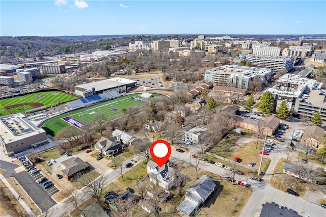 aerial view with a city view