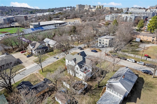 drone / aerial view with a city view