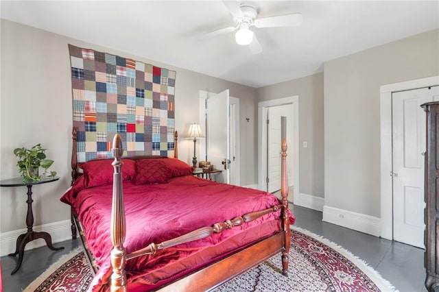 bedroom featuring a ceiling fan and baseboards