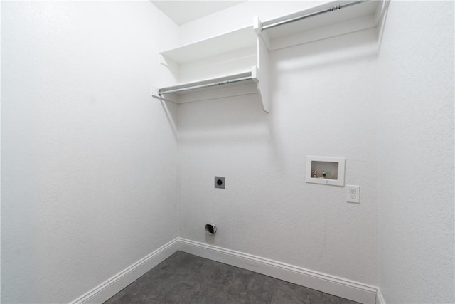 laundry area featuring laundry area, electric dryer hookup, baseboards, and washer hookup