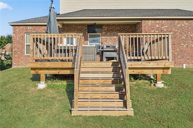 11526 Giles Rd, Farmington, AR 72730 - wooden deck with a lawn and area for grilling