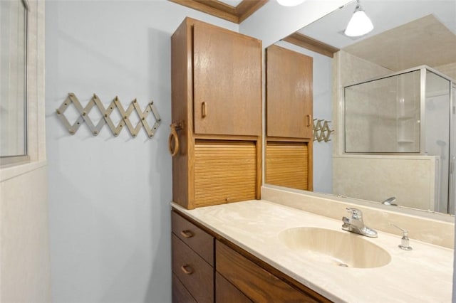 full bath featuring vanity and a stall shower