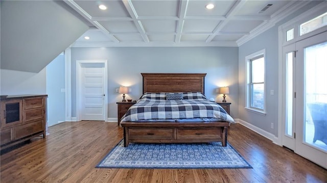19 Razorback Rd, Rogers, AR 72758 - bedroom with recessed lighting, wood finished floors, baseboards, and coffered ceiling