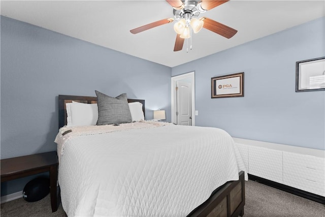 bedroom featuring carpet flooring and a ceiling fan