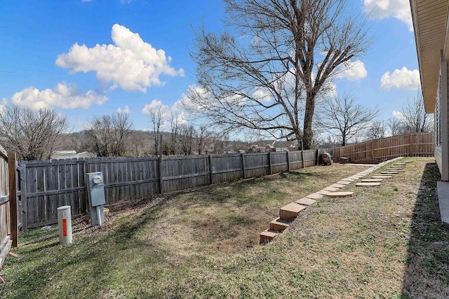 view of yard featuring a fenced backyard