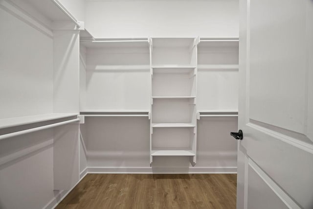 walk in closet with wood finished floors