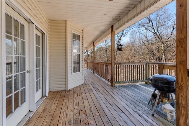 deck featuring area for grilling and french doors