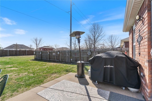 view of yard with a patio area and a fenced backyard