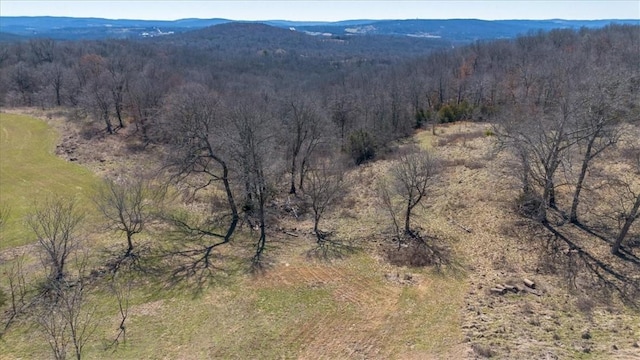 aerial view with a mountain view and a wooded view