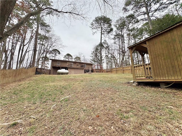 view of yard with a fenced backyard